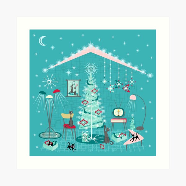 Retro Holiday Decorating Art Print