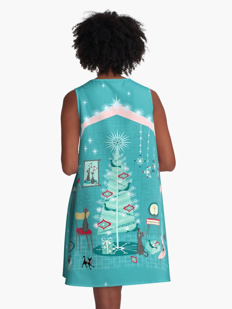 Thumbnail 3 of 4, A-Line Dress, Retro Holiday Decorating ©️studioxtine designed and sold by studioxtine.