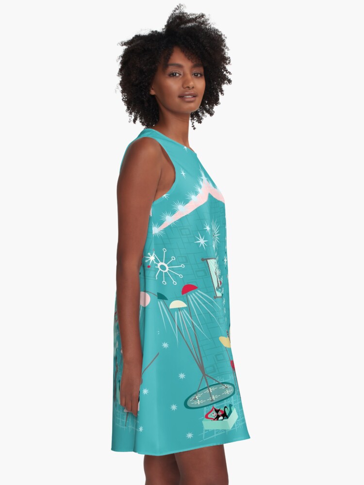 Thumbnail 2 of 4, A-Line Dress, Retro Holiday Decorating ©️studioxtine designed and sold by studioxtine.