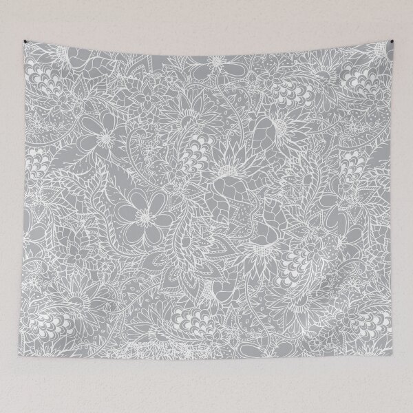 Item preview, Modern trendy white floral lace hand drawn pattern on harbor mist grey designed and sold by GirlyTrend.