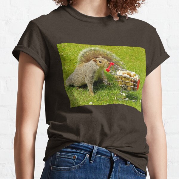 Squirrel with shopping trolley cart stocking up for winter . Classic T-Shirt