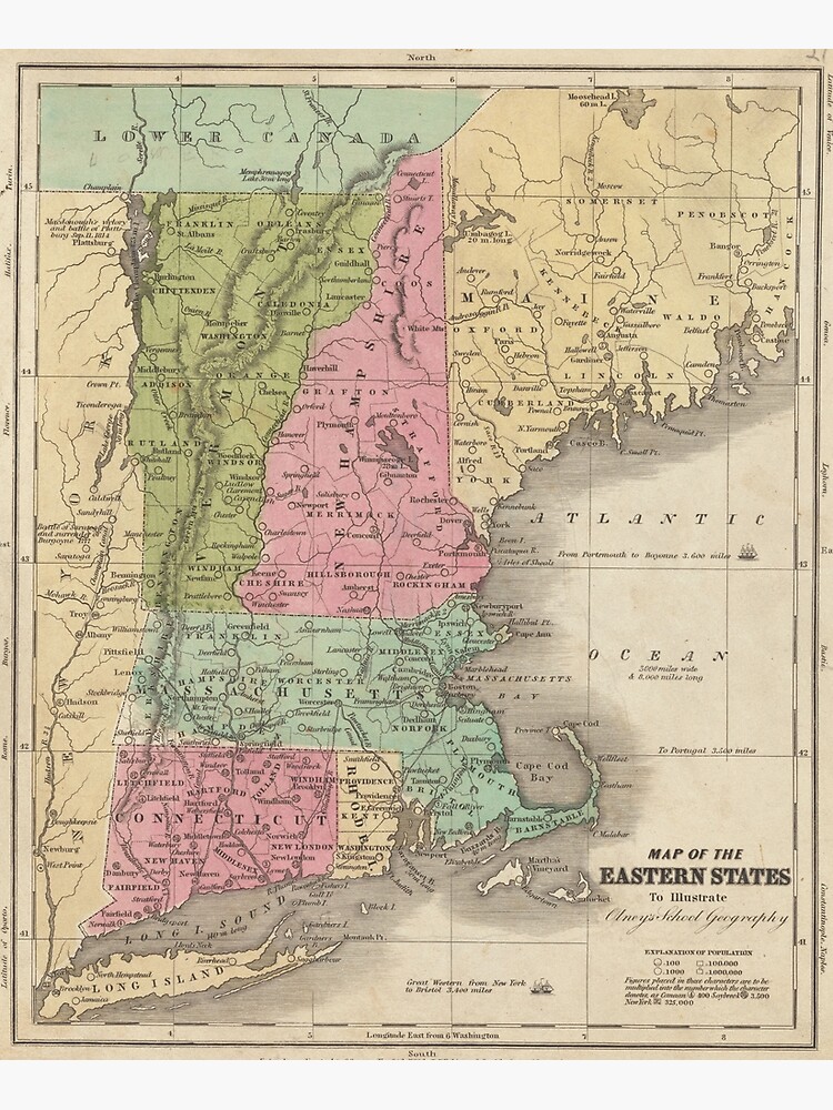 Vintage Map of New England (1829) Premium Matte Vertical Poster sold by ...