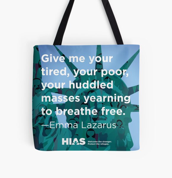 HIAS Statue of Liberty Tote with Emma Lazarus Quote All Over Print Tote Bag