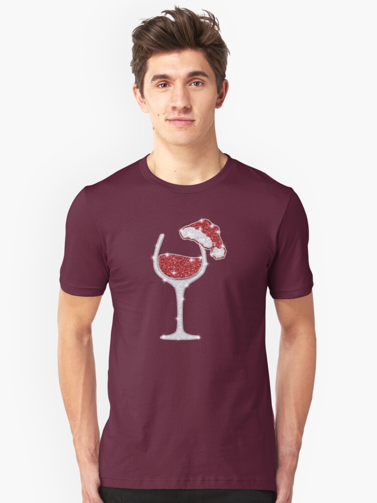 shirt with wine glass and santa hat