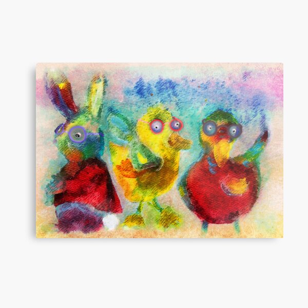 Bunny Duck and Bird with Glasses  Metal Print
