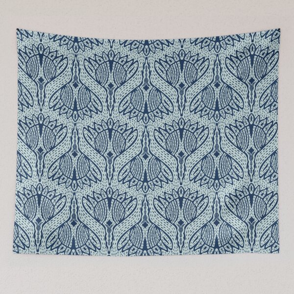 Item preview, Floral Motif Sashiko Style Japanese Needlework Indigo designed and sold by Limolida.