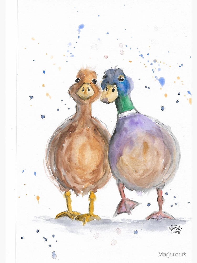 Thumbnail 3 von 3, Leinwanddruck, Paar Enten-Lovebirds designt und verkauft von Marjansart.