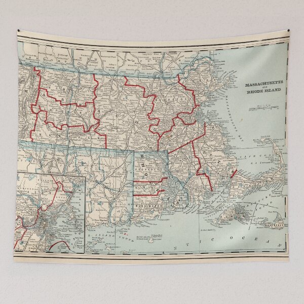Item preview, Vintage Map of Massachusetts & Rhode Island (1893) designed and sold by BravuraMedia.