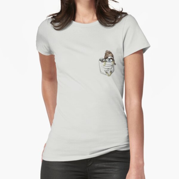 Chillin Pocket Sloth With Winter Beanie Fitted T-Shirt