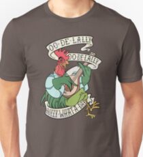 Camiseta unisex Angustiado Alan A Dale Rooster Bard - Golly ¡Qué día! Diseño de banner de tatuaje
