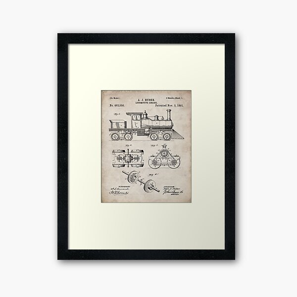 Train Locomotive Patent - Steam Train Art - Antique Framed Art Print