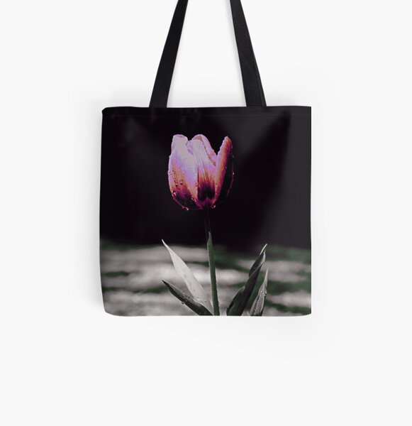 Raindrops on Tulip in Pink All Over Print Tote Bag