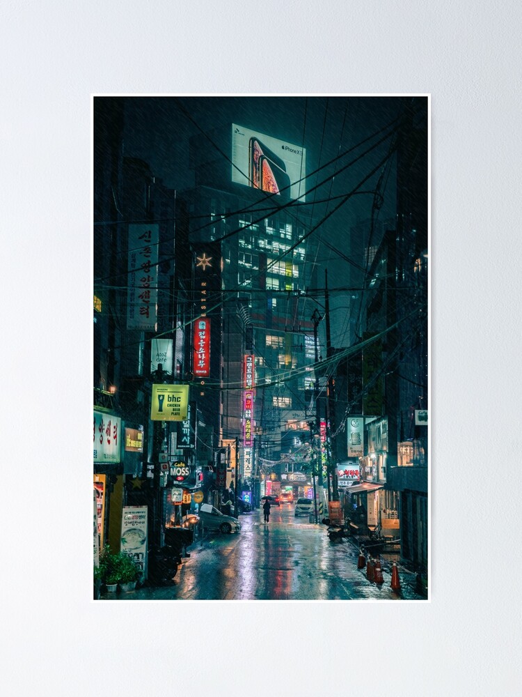 Seoul Wall Art Cyberpunk South Korea Poster Seoul night street Print South Korea Wall Art South Korea Print Seoul Poster