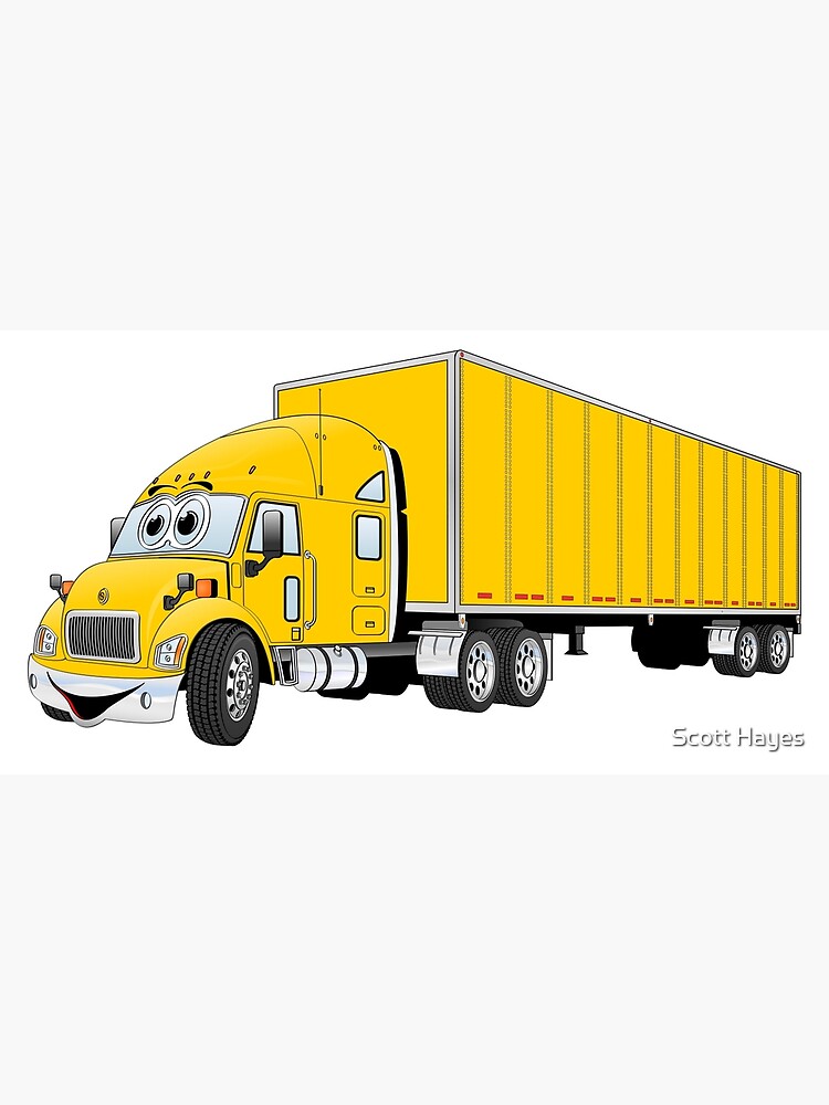 "Semi Truck Yellow Trailer Cartoon" Art Print for Sale by Graphxpro