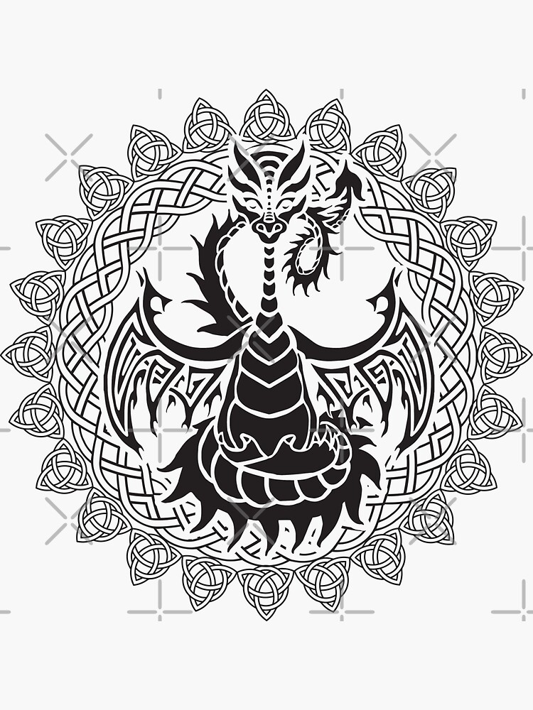 "Zen Tattoo Dragon Meditating in Celtic Mandala" Sticker by jitterfly