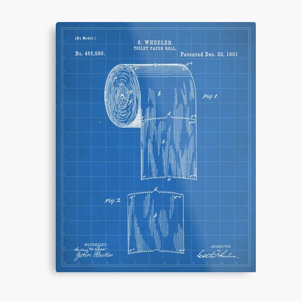 Toilet Paper Patent - Bathroom Art - Blueprint Metal Print