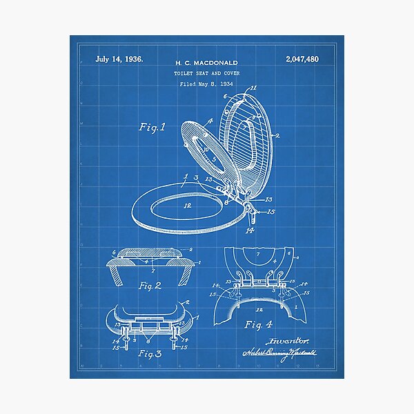 Toilet Seat Patent - Bathroom Art - Blueprint Photographic Print