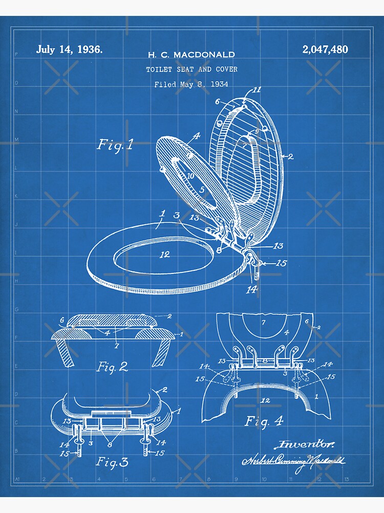 "Toilet Seat Patent Bathroom Art Blueprint" Sticker for Sale by