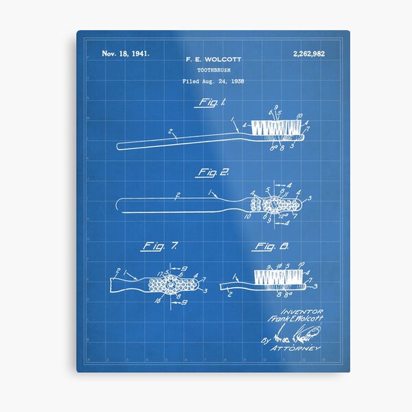Toothbrush Patent - Bathroom Art - Blueprint Metal Print