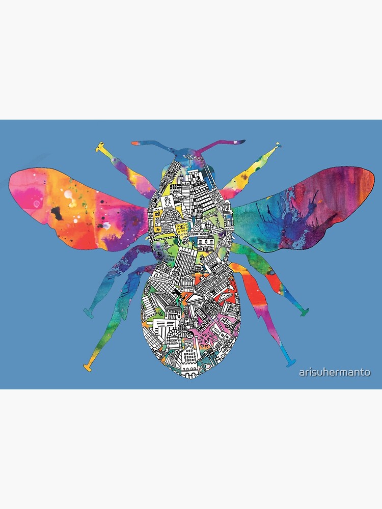 Manchester Bee Print Canvas Wall Art Picture Love Heart Mcr Pollock Black Yellow 