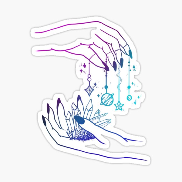 Simple hands geometric line art galaxy Sticker