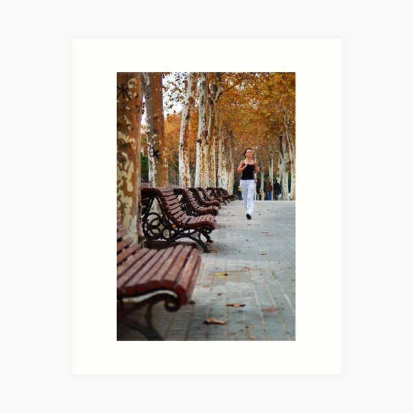 Girl Jogging in Barcelona Park Art Print