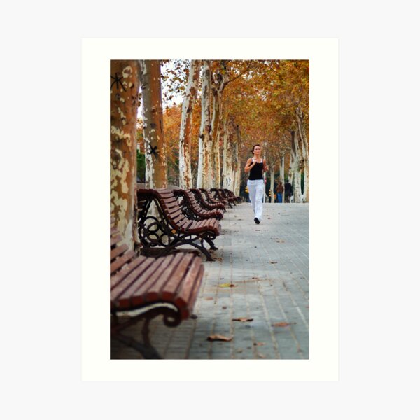 Girl Jogging in Barcelona Park Art Print