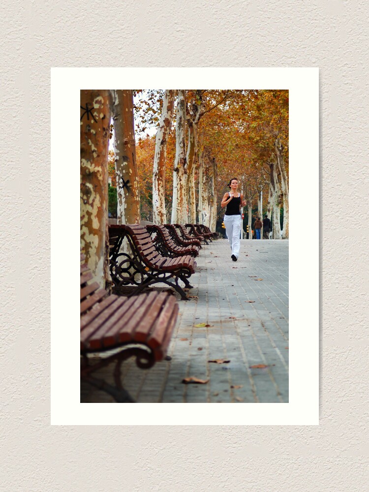 Alternate view of Girl Jogging in Barcelona Park Art Print