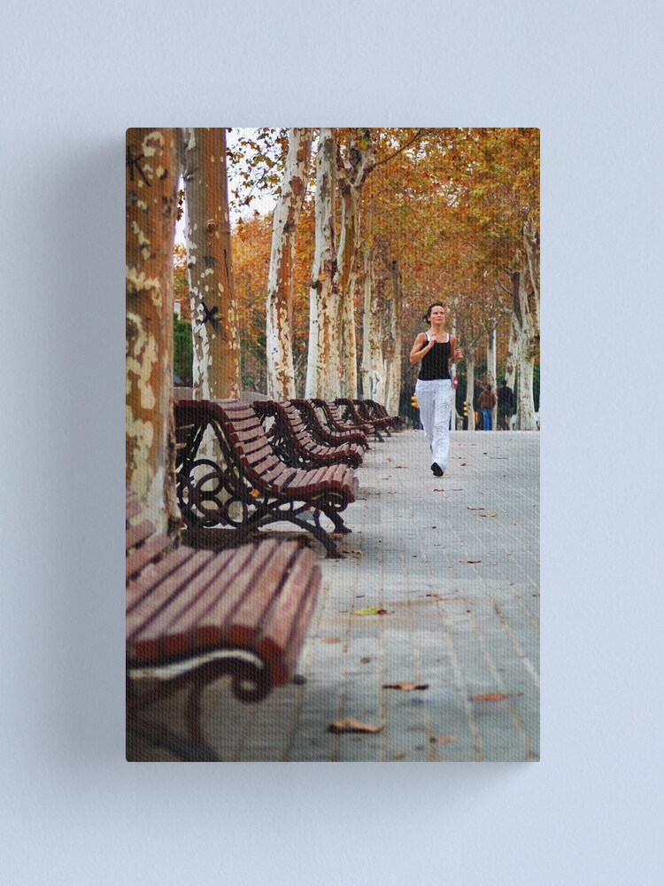 Alternate view of Girl Jogging in Barcelona Park Canvas Print