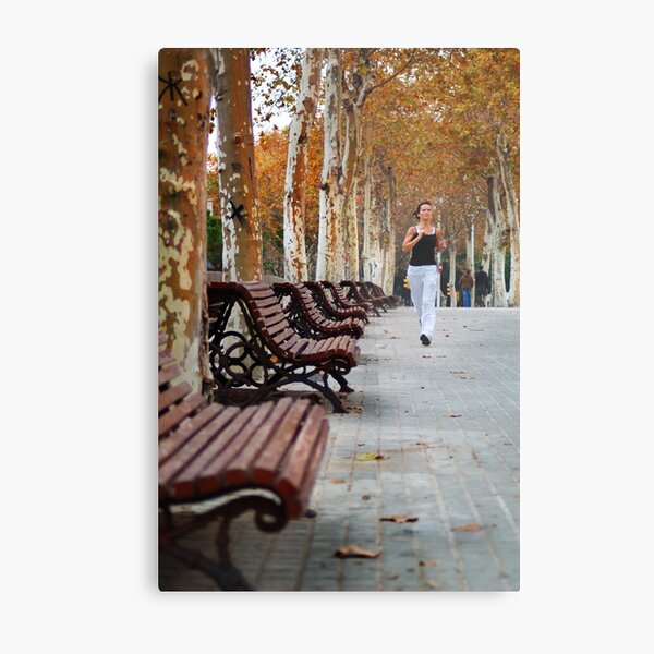 Girl Jogging in Barcelona Park Metal Print