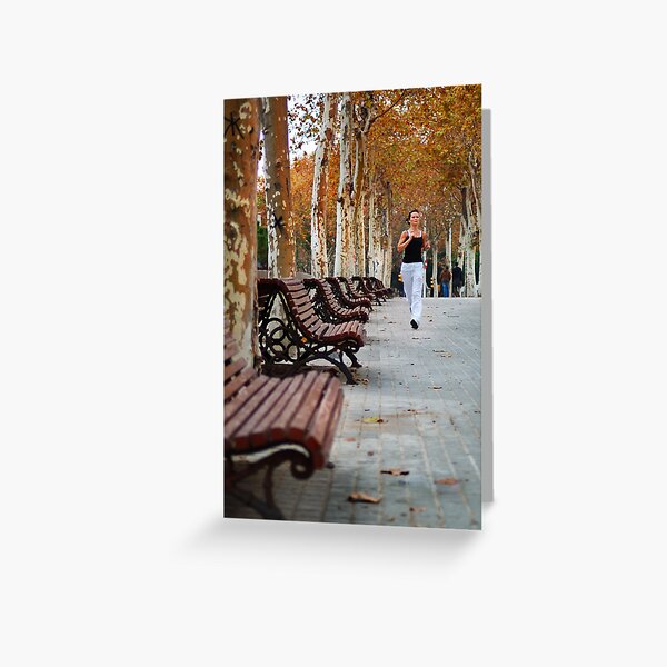 Girl Jogging in Barcelona Park Greeting Card