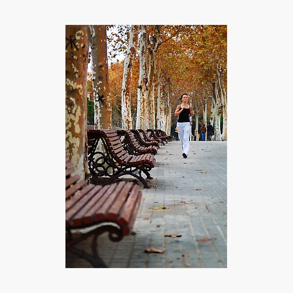 Girl Jogging in Barcelona Park Photographic Print