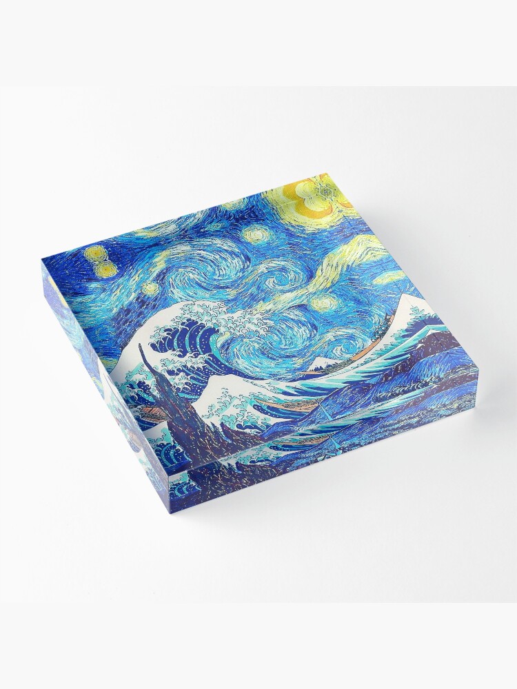 Alternate view of The Great Wave Hokusai - Starry Night Van Gogh Acrylic Block