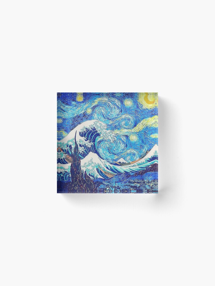 Alternate view of The Great Wave Hokusai - Starry Night Van Gogh Acrylic Block