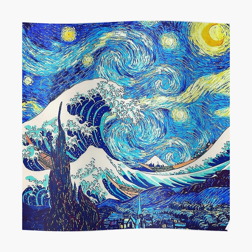 "The Great Wave Hokusai Starry Night Van Gogh" Poster by RBEnt