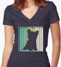 Cute Yorkshire Terrier Silhouette Women's Fitted V-Neck T-Shirt