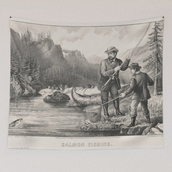 Item preview, Vintage Illustration of Salmon Fishing (1872) designed and sold by BravuraMedia.