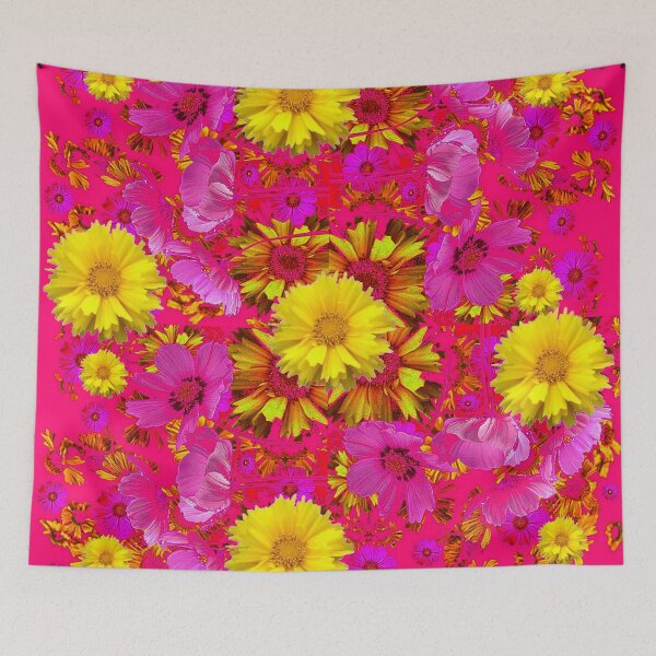 Aperçu de l'œuvre COREOPSIS JAUNE FLEURS FUCHSIA-CERISE FLORAL créée et vendue par sharlesart.