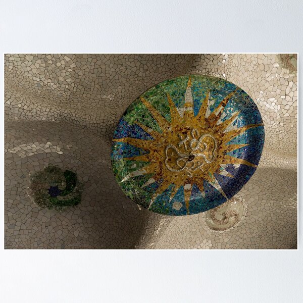 Item preview, Stylized Sun - Antoni Gaudi Ceiling Medallion at Hypostyle Room in Park Guell - Right Horizontal designed and sold by Georgia Mizuleva.