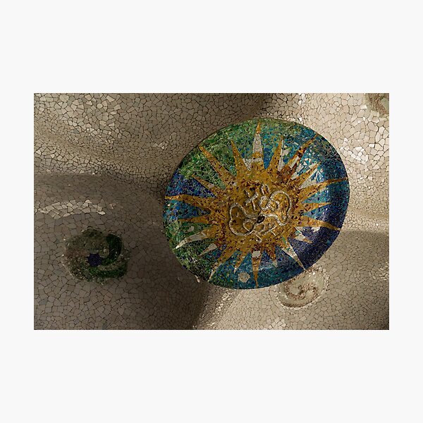 Item preview, Stylized Sun - Antoni Gaudi Ceiling Medallion at Hypostyle Room in Park Guell - Right Horizontal designed and sold by Georgia Mizuleva.