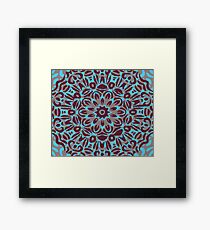 Maroon, Pale Maroon & Blue Flower Burst Mandala Framed Print