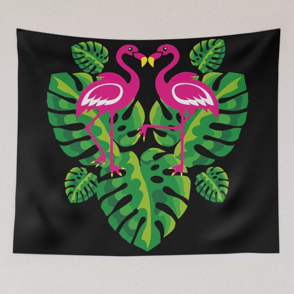Item preview, 24 Two flamingos in love with exotic leaves designed and sold by Margarita-Art.