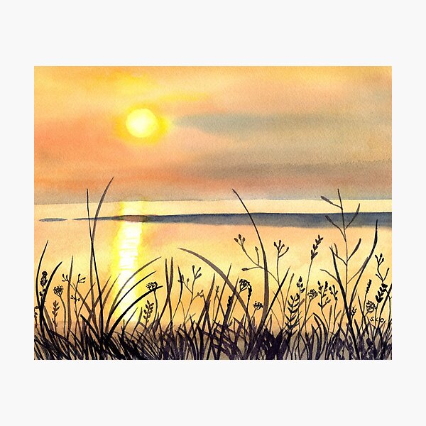 Watercolour landscape painting - SUNSET over Lake Malawi - Sun reflecting  on water - warm colours Art Board Print for Sale by Ibolya Taligas