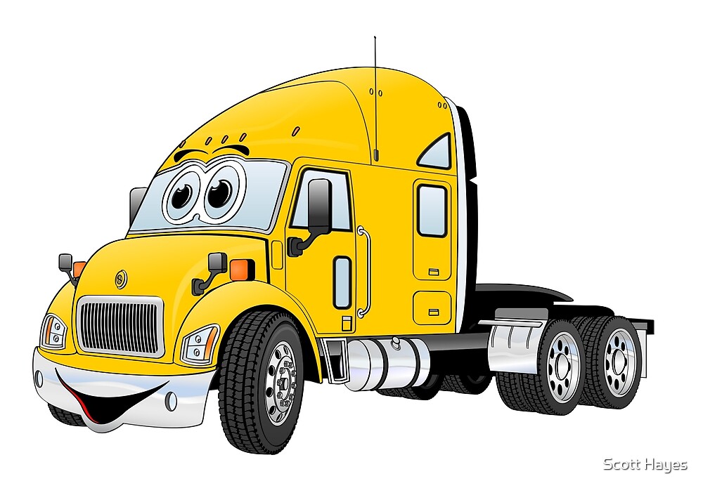 "Yellow Semi Truck Cartoon" by Scott Hayes Redbubble