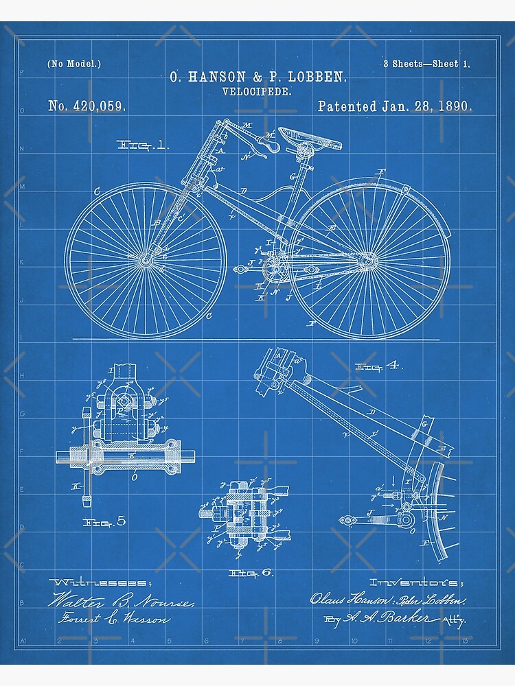 Discover Cycling Patent - Bicycle Art - Blueprint Premium Matte Vertical Poster