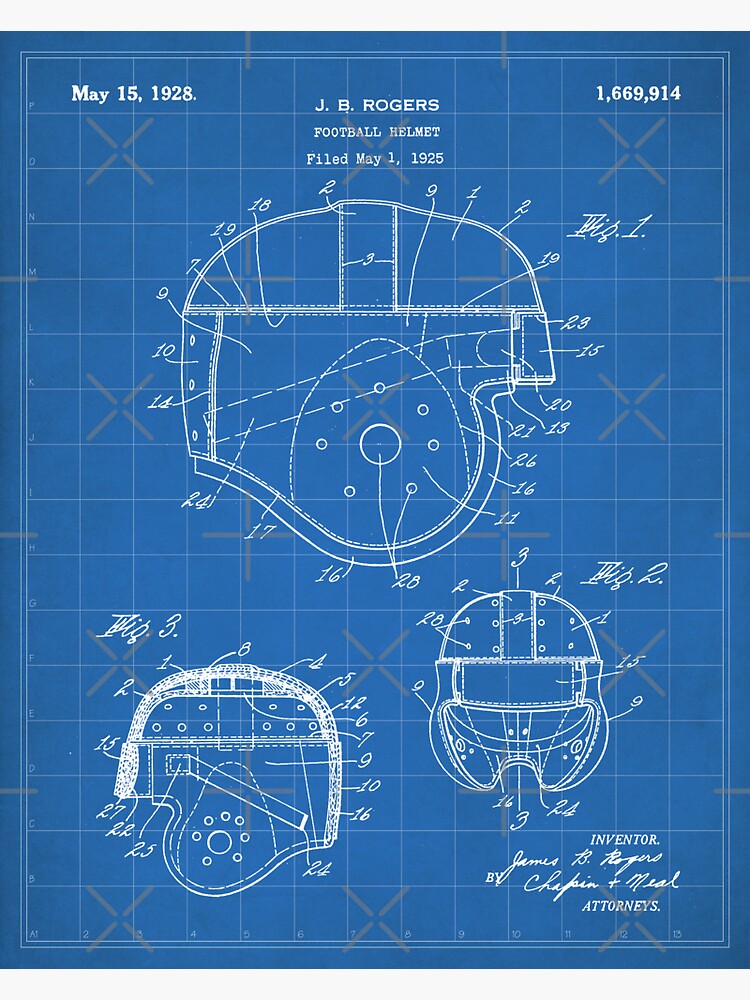 "Football Helmet Patent Football Art Blueprint" Sticker by
