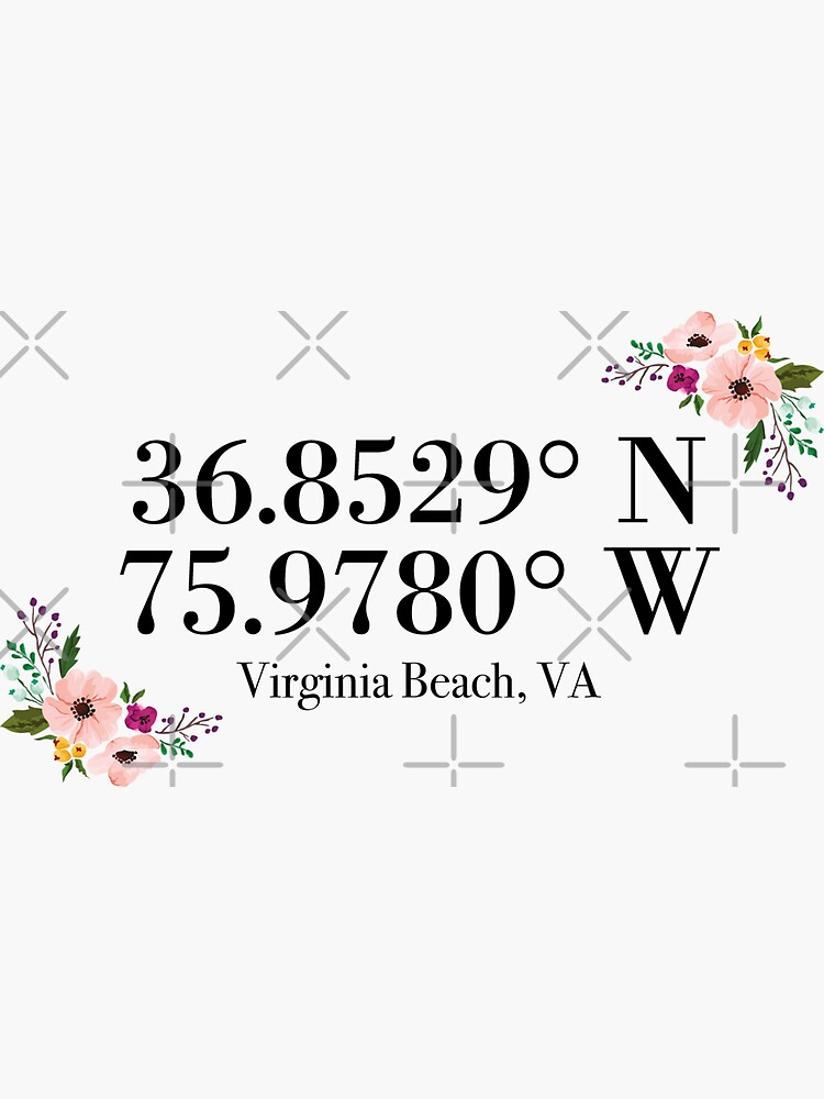 "Virginia Beach, VA Coordinates" Sticker by mynameisliana Redbubble