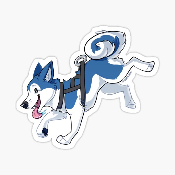 Blue Husky Running Sticker