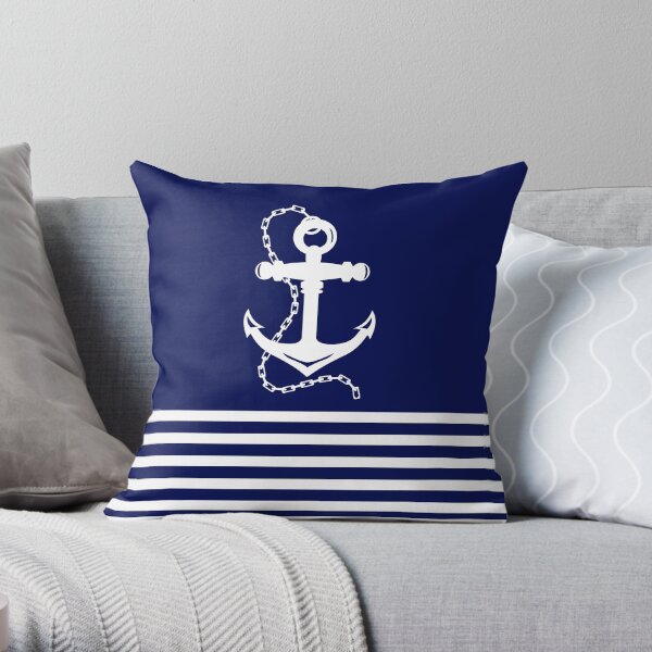 AFE Navy & White Anchor and Chain Throw Pillow