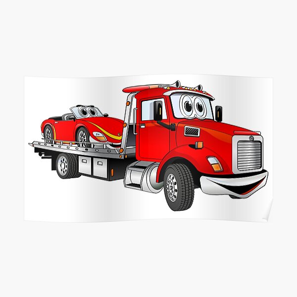 Red Tow Truck Flatbed Cartoon